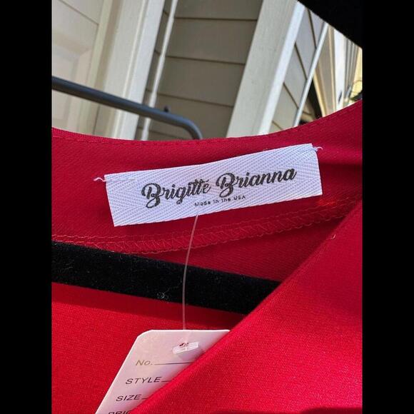 Brigitte Brianna Red Knee-Length Belted Dress Womens Fashion - Picture 3 of 6